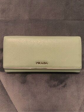Prada Mint Green Saffiano Leather Continental Wallet